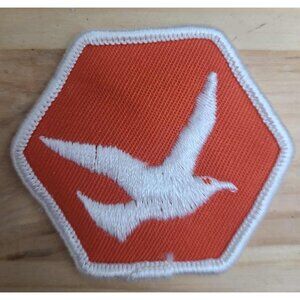 "Vintage Orange Hexagon Seagull Bird Embroidered Patch – Iron-On or Sew-On"